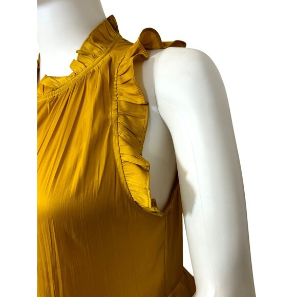 Anthropologie Top M Honey Yellow Tiered Sleeveless Ruffles Boho Keyhole A-Line - Picture 11 of 15